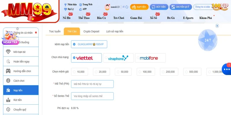 Nạp tiền MM99 bằng thẻ cào điện thoại linh hoạt, nhanh chóng Nạp tiền MM99 bằng thẻ cào điện thoại linh hoạt, nhanh chóng
